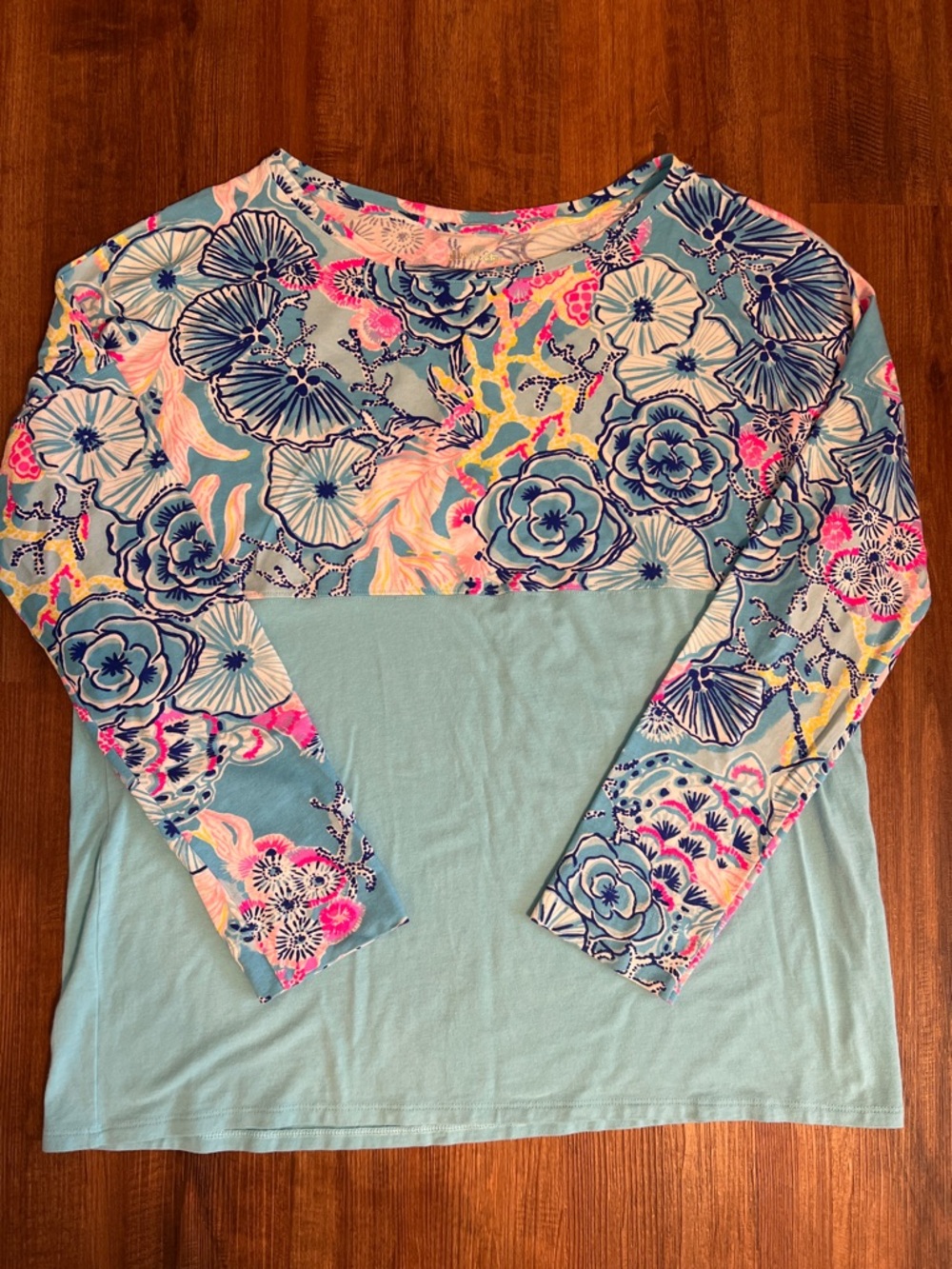 Lilly Pulitzer Finn Floral Pattern Sky Blue Long Sleeve Top